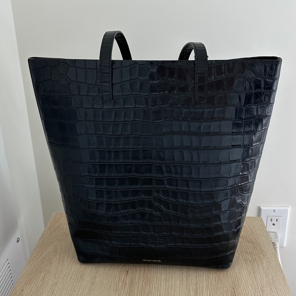 Mansur Gavriel croc embossed patent leather tote
